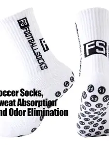 1 Pair Fs Football Socks Soccer Socks Towel Socks Anti-Slip Sports Socks Sweat-Wicking Breathable Casual Socks, Sporty Style, All Seasons