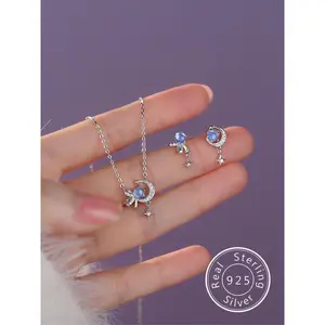 925 Sterling Silver Cute Star & Moon & Butterfly Design Pendant Necklace & Dangle Earrings & Bracelet, Fashion Jewelry for Party, Trendy Exquisite Jewelry for Birthday Gift