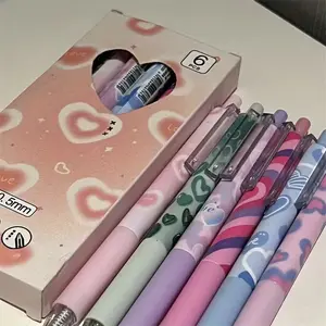 6pcs Love 0.5mm Gel Pens, High Appearance Simple Design, Girls' Heart-Press Style, Fast-Drying St Tip, Ideal for Writing & Drawing
