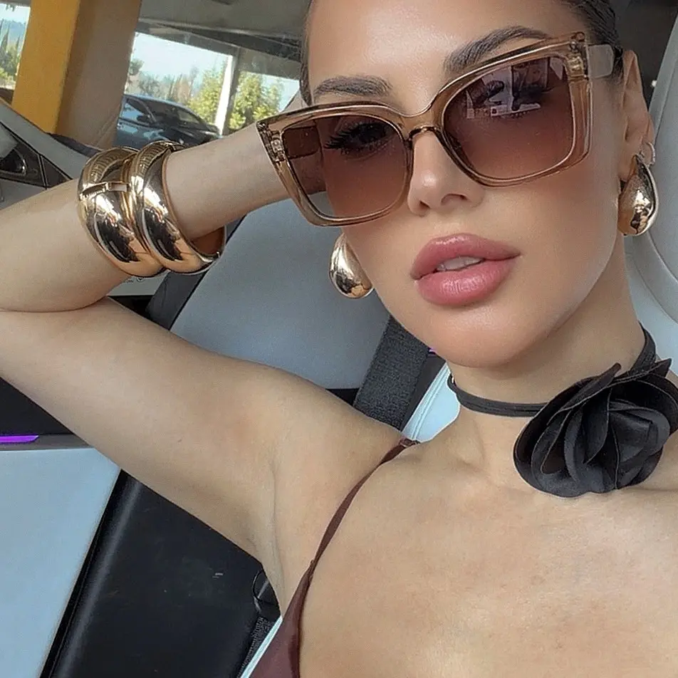 Women's Cat Eye Oversized Black Tinted Lens Sunglasses - 100% UV Protection, Plastic (PC) Little Jackie Square Frames, Modern Fashion Eyewear, Stylish Accessories, Trendy Styling Eyewear