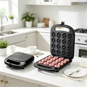 1000W donut machine, double-sided heating, with detachable non stick board, suitable for home, kitchen, cake, pancake, nut, snack or dessert, US standard two plug