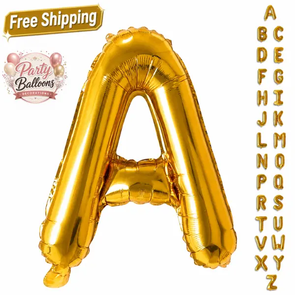 Gold Letter (A-Z) Mylar Foil Balloon 16 Inch - Air Filled Only Metallic Balloons for Birthday Party, Wedding Anniversary Graduation Engagement Decoration