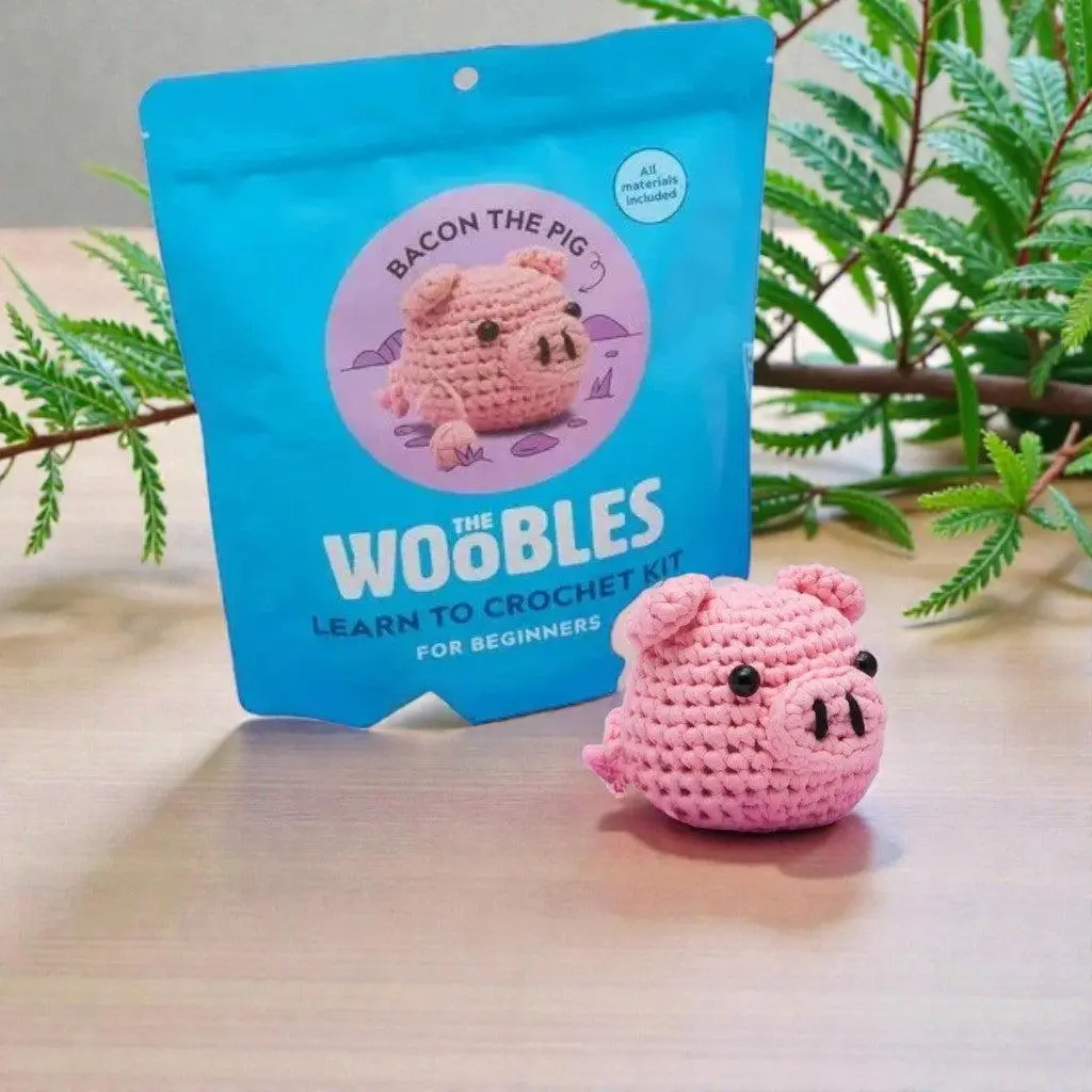 The Woobles Beginner Crochet Kit Bacon the Pig - Includes Yarn Hook Stuffing & Tutorials for Ages 12+