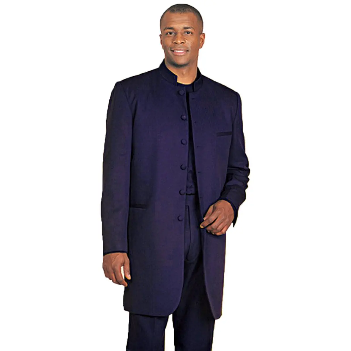 Mens Long Mandarin Collar Zoot Suit Tuxedo in Navy Blue