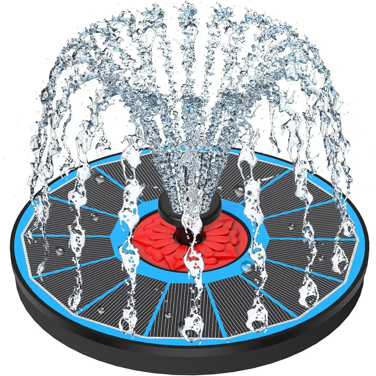 Solar Fountain with Red Flower - Attract Birds - Upgrade 3.5W Solar Bird Bath Fountains, Solar Powered Water Feature Fountain Pump with 7 Nozzles for Hummingbirds, Garden, Pool, and Pond