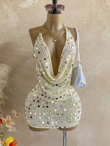 2pcs/Set Women Knitted Beaded Camisole Top And Bodycon Skirt Summer And Spring Valentine's Day Carnival Outfit Party Dresses For Women Beach Dress Going Out Outfits Elegant Dresses For Women Vacation Outfits Casual Dresses Sequin Spring To Summer Easter C