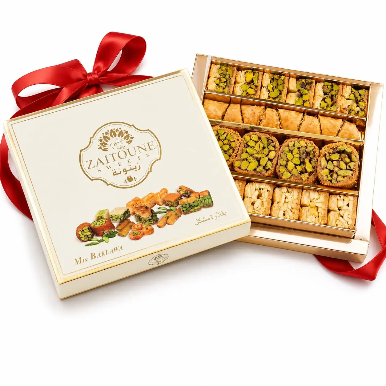 Zaitoune Cashew & Pistachio Baklava Gift Box 0.55 lb, Handmade Turkish Honey Pastry, Authentic Middle Eastern Dessert, Premium Assorted Baklava