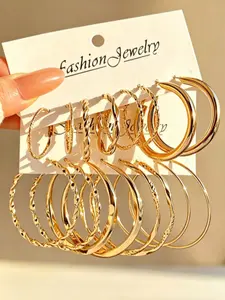 8 Pairs Trendy Big Gold Hoops Set | Earring Stacks Minimalist French Retro & Y2K Huggie Earrings | Lightweight Statement Statement Wristband Jewelry