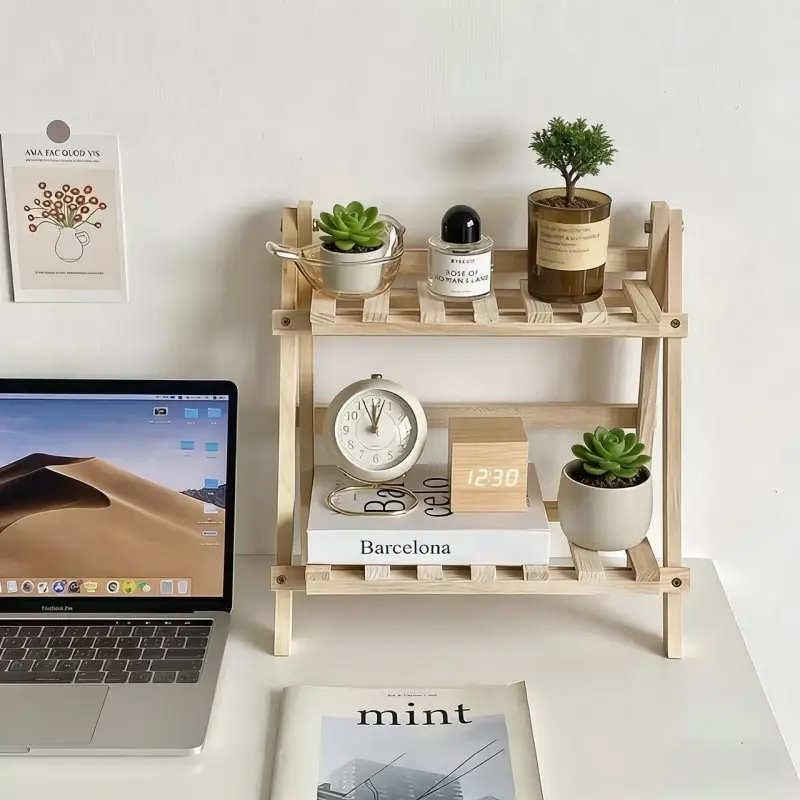 Trapezoidal 2-Layer Office & Home Desk Storage Rack - Bookshelf Accessory, Book Stand, Versatile Use for Office Efficiency & Summer Home Decor