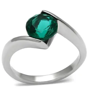 212 MAIN Women's High-Polished Stainless Steel Solitaire Ring - Blue Synthetic Zircon Stone, Size 7