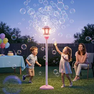 Pink Adjustable Kids' Bubble Machine Torch - Automatic Blower, LED Lights, Remote Control, Rechargeable Battery, Indoor/Outdoor Party Toy for Toddlers 3+, Ideal Birthday Gift for Girls
