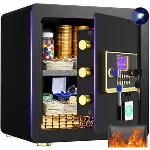 RXDSAFE 2.7 Digital Safe Box with LCD Display Fireproof Bag Adjustable Shelf Heavy Duty Lock for Valuables Home Security Safe with Intelligent Lighting and Double Security Alarm System