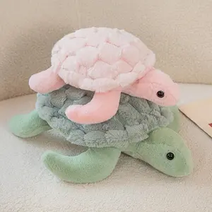 11 Inch Cute Simulated Sea Turtle Plush Toy, Soft Stuffed Animal Doll in Green & Pink, Versatile Holiday Gift for Kids