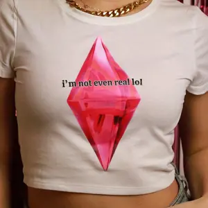 Tacky Tee Company’s Y2K Style “i’m not even real lol” Cropped Baby Tee Fitted Womenswear Top