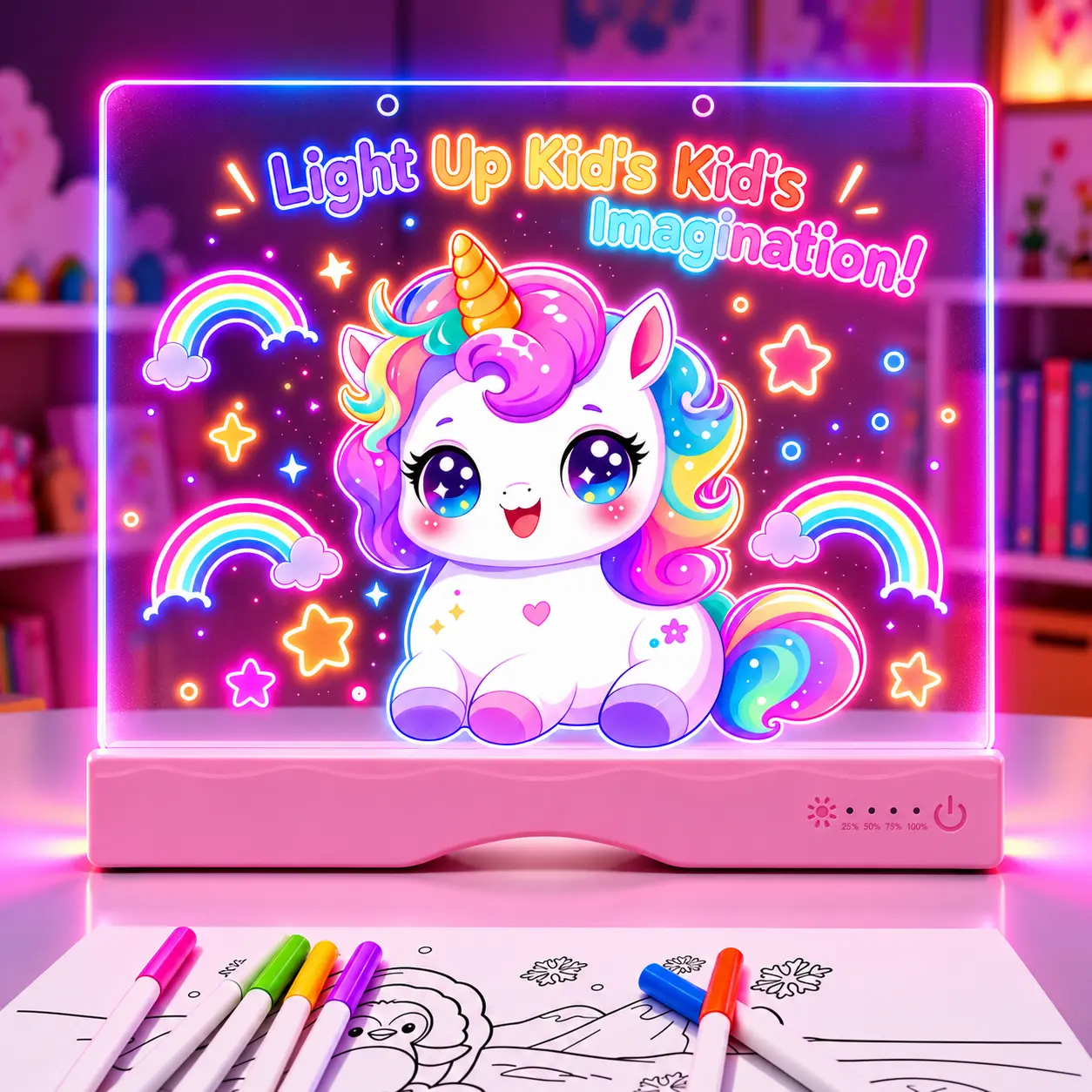16" Rechargeable LED Drawing Board with 7 Markers & Tracing Book, Light Up Dry Erase Doodle Pad, Creative Art Set for Christmas & Birthday Gifts Writing