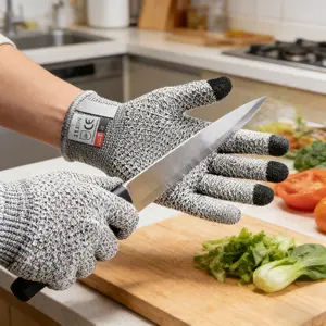 Cut Resistant Gloves - Level 5 Protection, Touchscreen Capable, Grey Lightweight High-Resistance Protective Work & Cleaning Gloves for Kitchen, Gardening Safety Gear, Protective Work Gloves, High-Resistance Cleaning Gloves