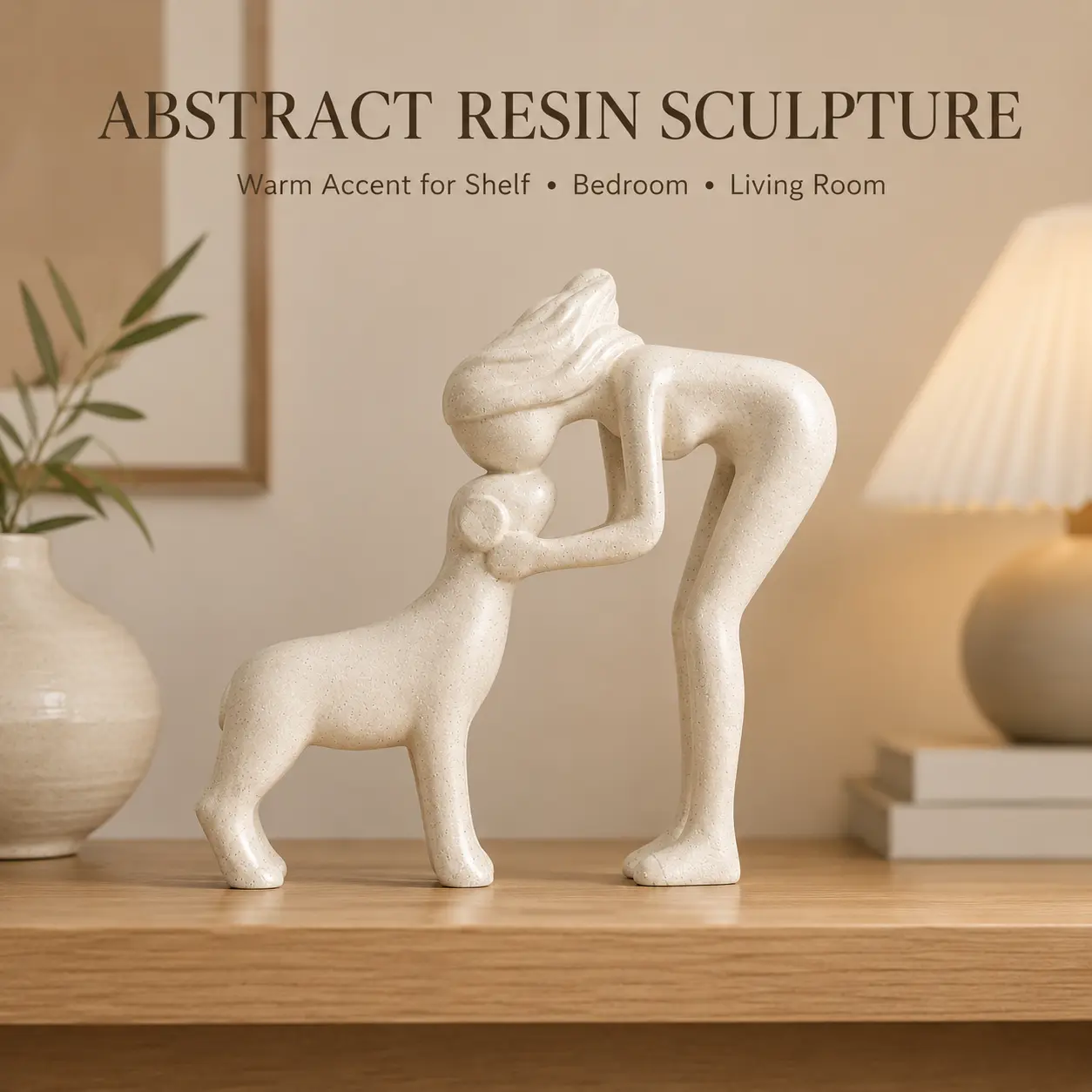 Dog Lover Figurine, Pet Memorial Statue, Modern Abstract Resin Sculpture, Dog Mom Gift, Dog Dad Gift, Pet Remembrance Decor, Dog Owner Figurine for Living Room Bedroom Shelf Decoration
