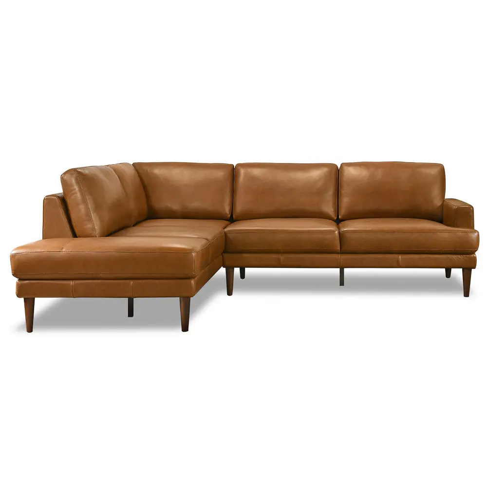 Genuine Leather Sofa Set, Cognac Tan Harmony Left-Facing Half Corner Sectional Sofa with Deep Cushions, L-Shape Left, Multiple Seats