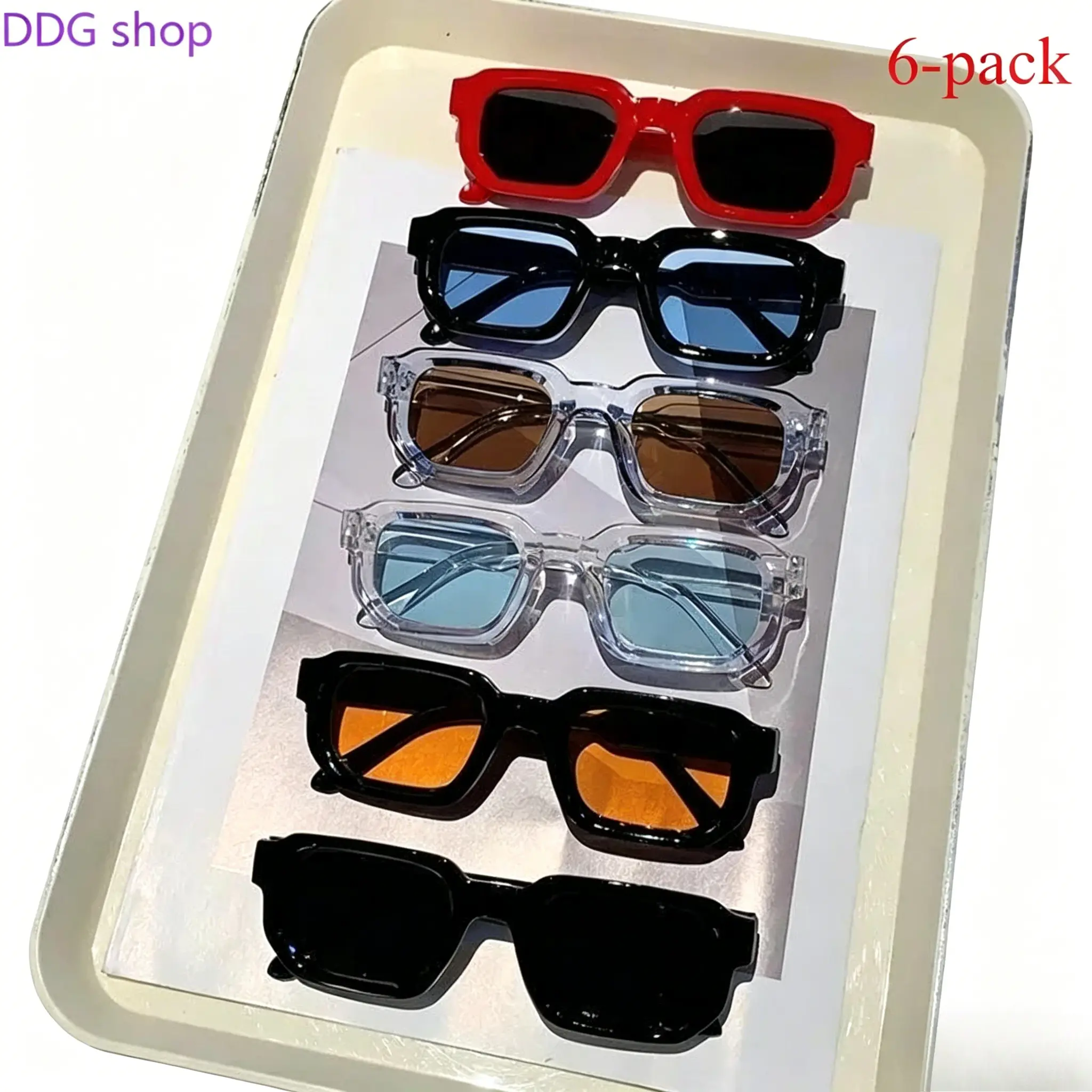 Unisex Rectangle Sunglasses 6-Pack (2026 Collection) - Vintage Retro Frames, Full Protection, Lightweight Luxury Classic Shades, Trendy Aesthetic Eyewear, Sunglasses for Women, Men's Sunglasses, Fashion Accessories for Driving, Daily Outdoor Wear