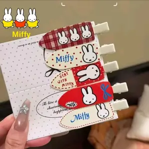 Kawaii Miffyi Rabbit set of 5 Hairpin | Cute Rabbit Invisible Clip Polka Dot Check Hair Accessory Side Braid Clip Retro Versatile Hair Clip