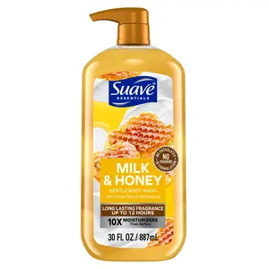 Suave Essentials Gentle Body Wash Milk & Honey 30 Oz with 10X Moisturizers Vitamin E & Honey Extracts for Silky Smooth Skin Paraben & Phthalate-Free