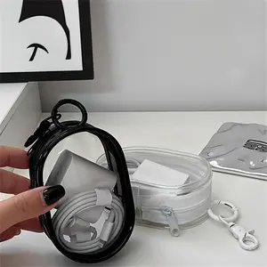 Clear Plastic Charger and Cord Organizer Mini Zipper Keychain, Portable Earphones and Cable Storage Case, Multifunctional Storage Bag for Travel, Daily Use
