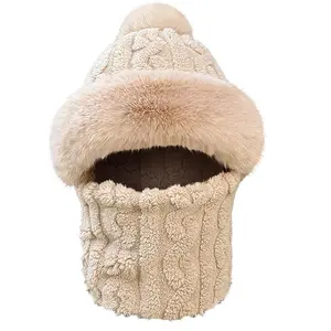 Women's 3-in-1 Winter Chenille Hat Set Balaclava Beanie with Adjustable Face Mask & Neck Gaiter Warm Cold Weather Headwear for Outdoor Sports