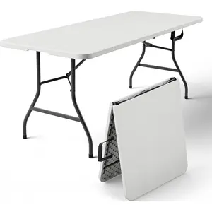 Make Changes  6 Feet Foldable Table with Carrying Handle, Heavy Duty Portable Fold-in-Half Utility Table for Party, Camping, Banquet, Craft, Wedding, Indoor & Outdoor Use
