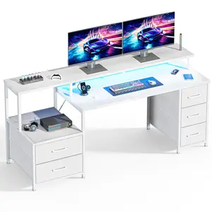 Computer Desk with 4 Drawers & Printer Cabinet, Home Office Desk with Built-in Power Outlet, Large Executive Workstation with Storage
