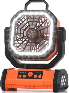 Portable Rechargeable Fan 20000mAh Camping Fan with LED Light & Remote USB C Cordless Battery Powered 4 Speeds Timer Hanging Hook for Travel Tent Outdoor Essentials Orange outdoorfun