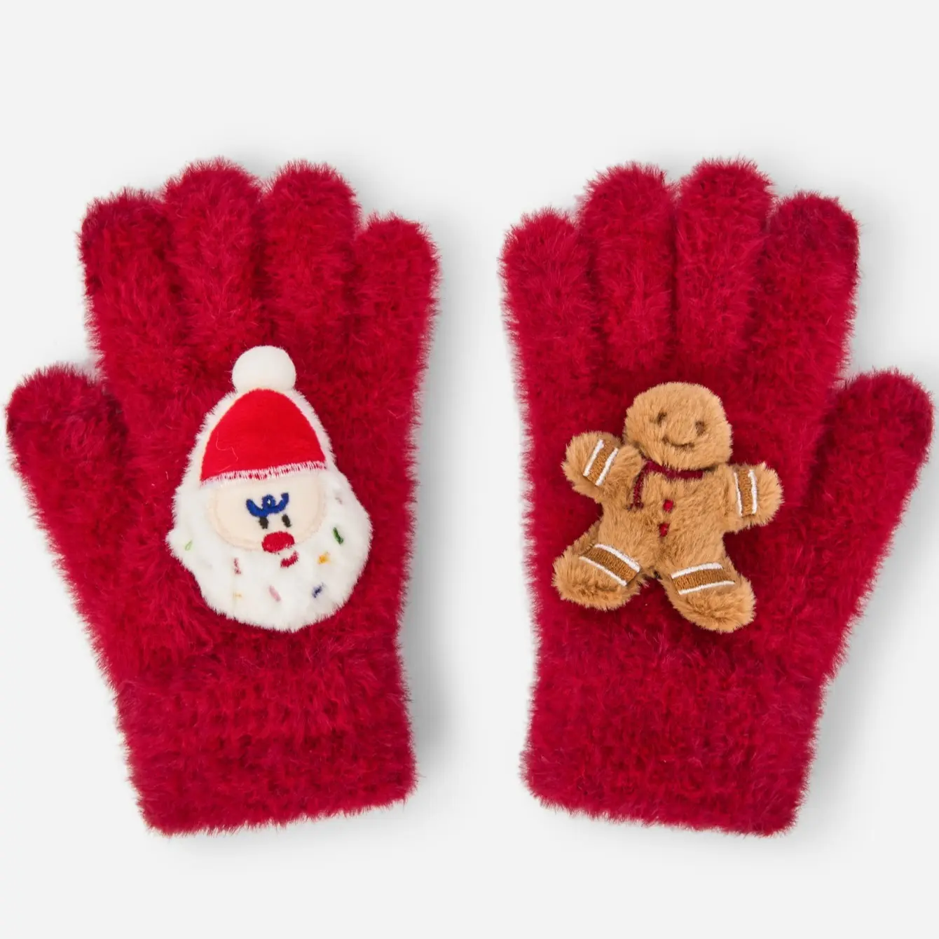 Balabala Christmas Collection Kids' Cozy Set - Gloves & Scarf with Festive Santa, Gingerbread Man Patch Accents, Plush Polyester, Soft, Warm, Flexible Winter Accessories