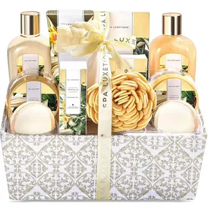 Vanilla Scented Nourishing Bath & Body Care Gift Basket Bath Set Vitamin E Shower Set Mother's Day Gift Home Spa Gift Set