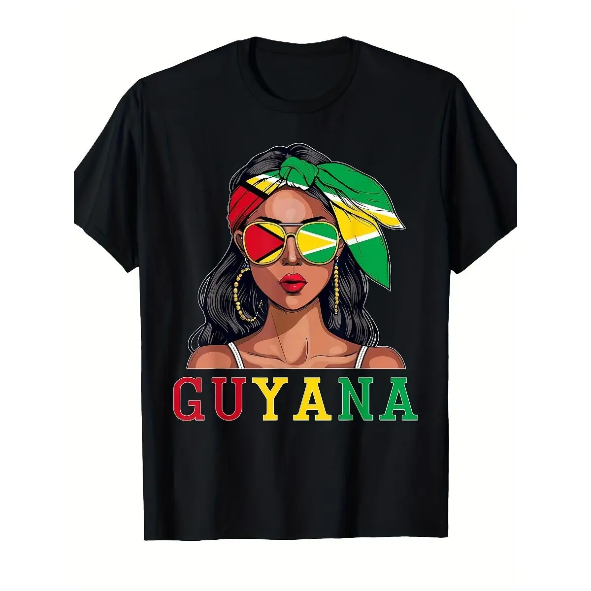 100% Cotton T-Shirt with Guyana Flag Graphic, Unisex Vintage Style Short Sleeve Top, Regular Fit with Round Neck, Streetwear, Shortsleeve, Tee, Tshirt, Pure Cotton