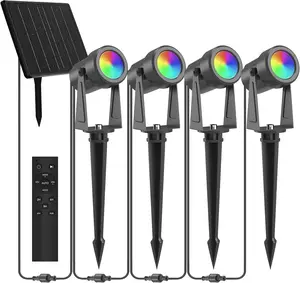 Solar Spotlights Outdoor, Solar Landscape Lights with Remote Control, RGBW Colored Spot Lights for Yard, Garden, Lawn, , Tree, Pool Areas, Auto On/Off, Dimmable &  (4 Pack)