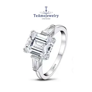 【Buy 1 get 1 Bracelet】【RM-309】925 Silver 3-4CT Emerald Cut Moissanite Ring