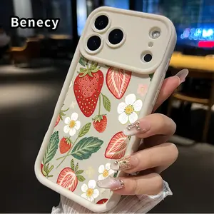 Strawberry Floral Dream Pattern TPU Phone Case for iPhone 17 Pro Max 16 15 14 Plus 13 12 Mini 11 XR X XS Air E Shockproof Non Slip Military-Grade Protection Silicone Cover Smartphone Casing