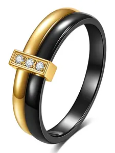 Simple 6mm Smooth Overlay Zircon Ceramic Stainless Steel Ring, Fashion Jewelry, Stylish Accessory