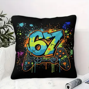 Gamer 67 Graffiti Throw Pillow, Cool Game Controller Cushion with Pillow Core, Vibrant Spray Paint Digital Print Accent Pillow for Couch, Bed, Gaming Room, Dorm, Cozy Decor Pillow for Teens & Kids