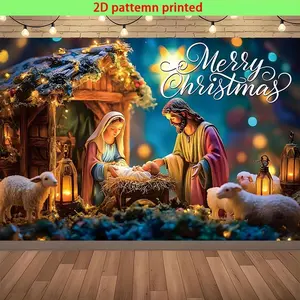 One Piece Christmas Multi-Purpose Background Banner Exquisite Polyester Manger Jesus Birth Pattern for Winter New Year Home Outdoor Hanging Party Photography Cloth