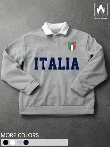 Men's Colorblock Graphic Polo Shirt, Regular Fit Casual Long Sleeve Top for Autumn & Winter, Fashion Men's Clothes for Daily Wear