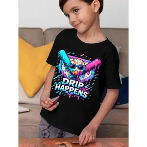Baseball Life Style 101 Apparel Youth Baseball Drip Icecream Kids Cotton T-shirt, Comfortable And Casual Round Neck Short Sleeves