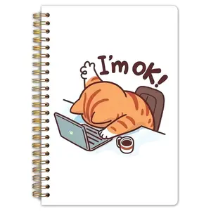 1PC A5 spiral notebook featuring hand-drawn cartoon cats, 5.5 x 8.3 inches, with high-quality horizontal lines on the pages, durable binding. Suitable for diaries and office supplies. A must-have gift for friends or classmates