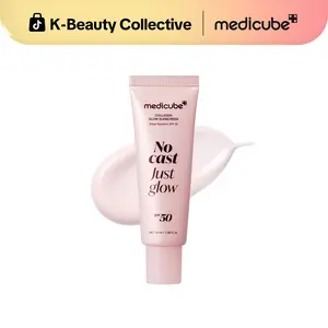 [medicube] No Cast Just Glow Collagen Sunscreen | SPF 50 Broad Spectrum Face Sunscreen | Lightweight, Non-Sticky, Hydrating Formula | No White Cast or Residue | Peptide, Cica for Soothing & Natural Glow