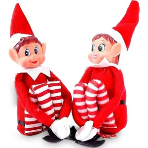 Naughty Elf Set - Boy & Girl Christmas Elf Figures, Santa's Little Helper Inspired, Soft Body, Vinyl Faces, 12 Inch, Couple