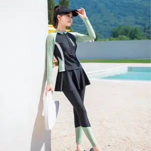 High quality New swimsuit women's skirt split three-piece sports sunscreen diving surfing long sleeves trousers conservative swimsuit