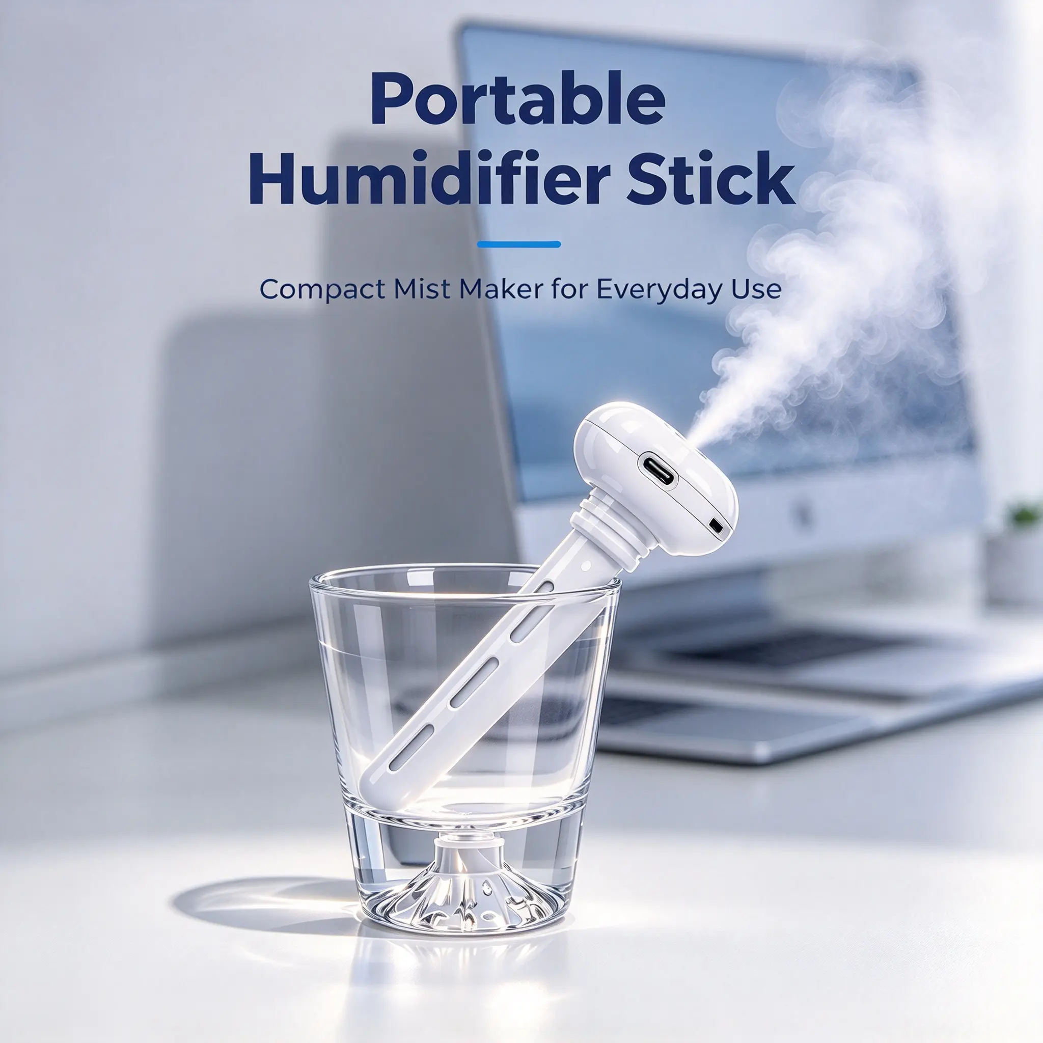 Portable Humidifier Stick, Mini USB Travel Humidifier, Bottle Water Mist Maker with Night Light, Quiet Small Humidifier for Desk Car Bedroom Office