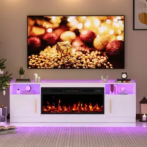 [2 Packages Shipping]36" Electric Fireplace TV Stand With LED Light Entertainment Center And Storage Cabinet For TVs Up To 80 Inches ,Thanksgiving,Christmas  Gift