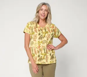 Denim & Co. Printed Linen Blend Dolman Sleeve Top