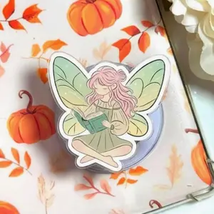 Pastel Reading Fairy Phone Grip, Girlie Bookish Griptok, Acrylic Pop Socket for Bookaholic