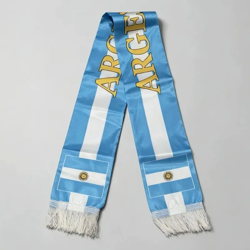 Argentina Fan Scarf, Satin Printed Knitted Scarf, Football Match Cheering Prop, Ideal for Watching Games, Perfect for Parties, Neck Scarf